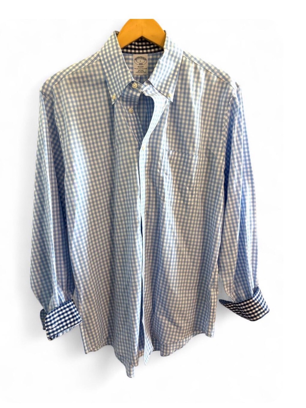 Brooks Brother’s Regent Blue & White Gingham Preppy Cotton Shirt Retail $128